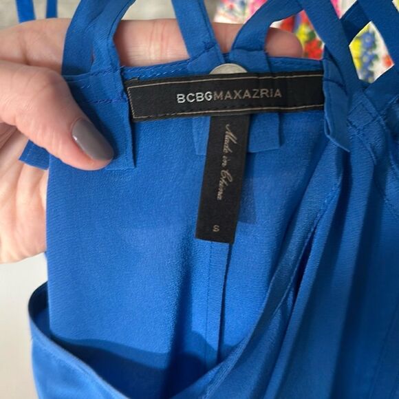 BCBGMaxAzria Bright Blue Dressy Silk Strappy Halter Style Tank Top - Picture 7 of 10